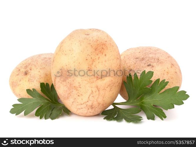 potato and parsley leaves isolated on white background cutout