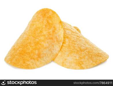 Potato Chips close-up, isolated on a white background