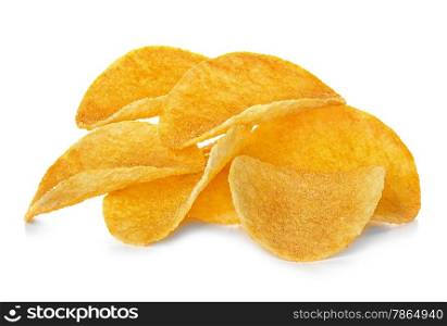 Potato Chips close-up, isolated on a white background