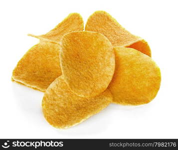 Potato Chips close-up, isolated on a white background