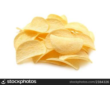 Potato chips isolated white background.