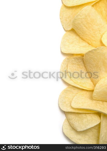 Potato chips isolated white background.