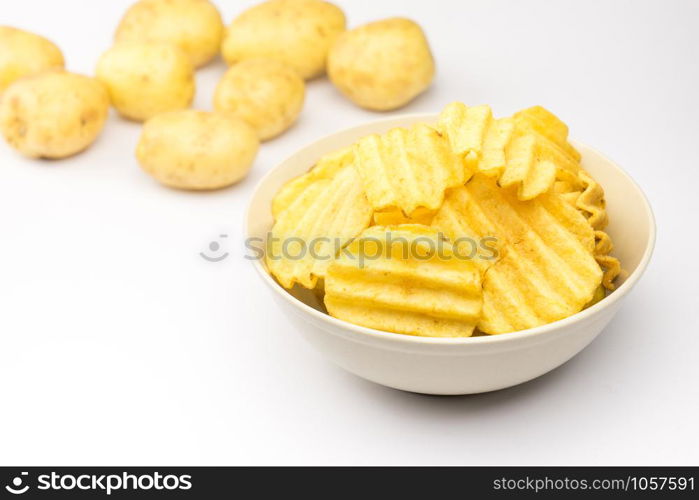 Potato chips on white background