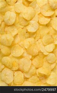Potato chips texture background top view flat lay