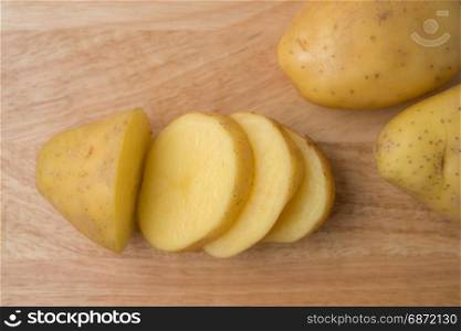potato slices on chopping board