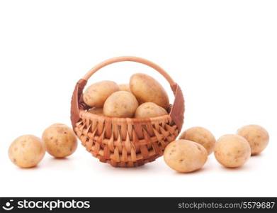 Potato tuber in wicker basket isolated on white background