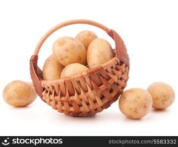 Potato tuber in wicker basket isolated on white background
