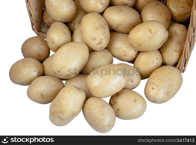 Potatoes in wicker basketl isolated on black background
