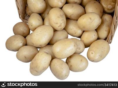 Potatoes in wicker basketl isolated on black background