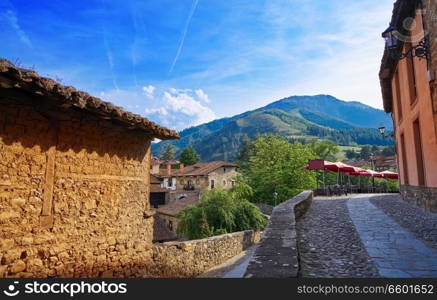 Potes village facades in Cantabria of Spain