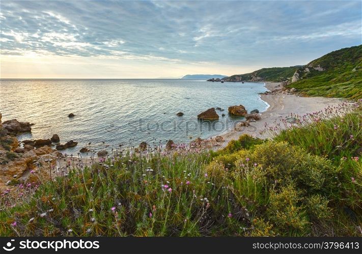 Potistika beach sunrise view (Greece). Aegean Sea.