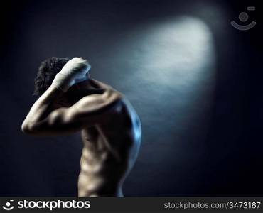 Poto of naked athlete with strong body
