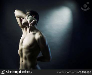 Poto of naked athlete with strong body