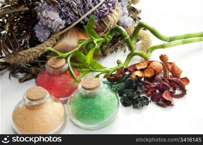 potpourri, bamboo, dried flowers and climb on a white background