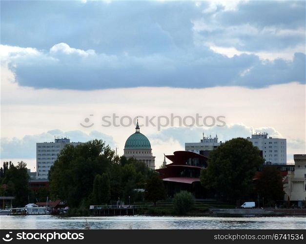 Potsdam-Cultural Centre and St Nicholai. View over the lake Tiefer See to Potsdam