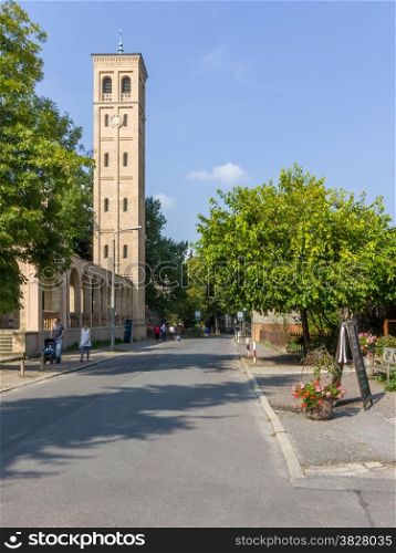Potsdam, district Bornstedt - The Church at Bornstedter cemetery was built in the 19th century, designed by Friedrich Ludwig Persius and Friedrich August Stiller in Italian style and rebuilt by Reinhold Persius in 1881. A special feature is the free-standing campanile.
