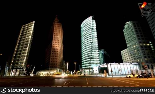 Potsdamer Platz bei Nacht, Berlin, Zeitraffer