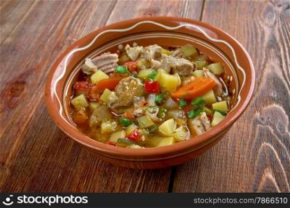 Pottage - thick soup or stew made by boiling vegetables, grains, and meat.staple food of all people living in Great Britain