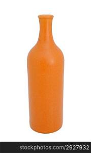 Pottery bottle for wine on a white background