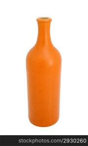 Pottery bottle for wine on a white background