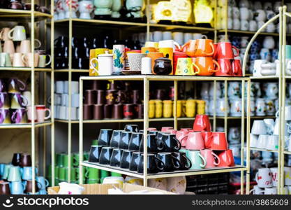 Pottery products on a shop in Bat Trang ancient ceramic village