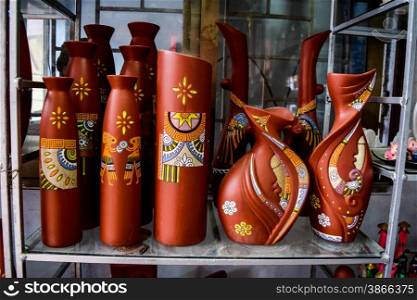 Pottery products on a shop in Bat Trang ancient ceramic village