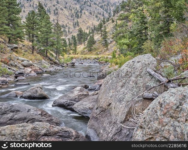 Poudre River and Canyon in early fall scenery above Fort Collins in northern Colorado