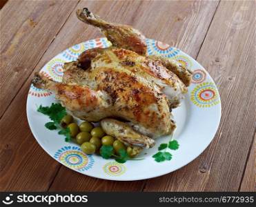 Poulet Garni - roasted chicken with herbs. French cuisine