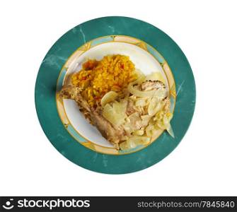 poulet yassa .roasted chickens .Yassa is a spicy marinated food prepared with poultry.Originally from Senegal,isolated