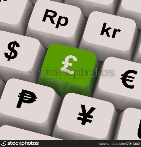Pound And Currencies Computer Keys Show Money Exchange. Pound And Currencies Computer Keys Show Money Exchange Or Forex