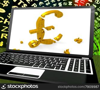 . Pound Symbol On Laptop Shows Britain Online Marketing And Monetary State