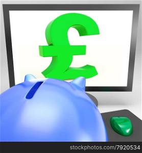 Pound Symbol On Monitor Shows Britain Wealth And Profits