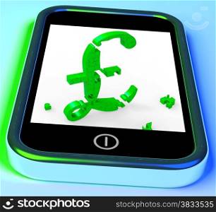 . Pound Symbol On Smartphone Shows United Kingdom Finances And Currency
