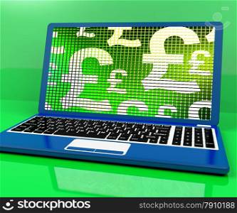 Pound Symbols On Computer Showing Money And Investment. Pound Symbols On Computer Show Money And Investment