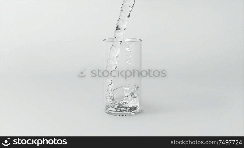 Pour water into the glass isolated on white background , 3d rendering .