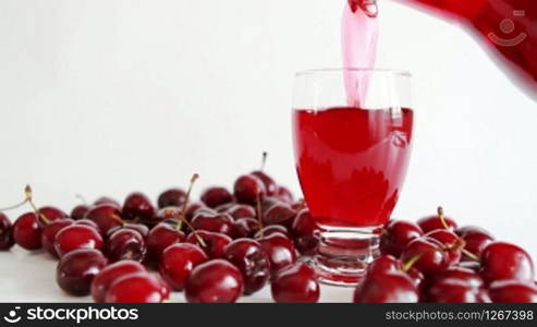 Pouring cherry juice into glass