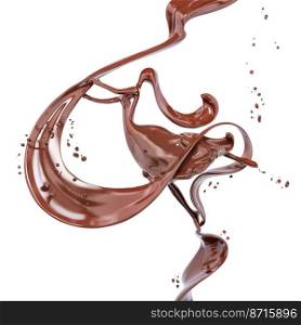 Pouring cocoa drink, splash or wave of brownish hot coffee or chocolate in form of girl, choco sauce or cream isolated on white background 3d rendering