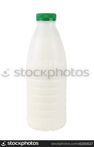 pouring fresh bottle of milk isolated over white
