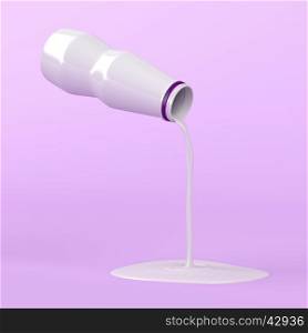 Pouring milk from plastic bottle on pink background