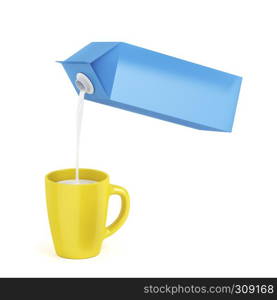 Pouring milk into the yellow mug