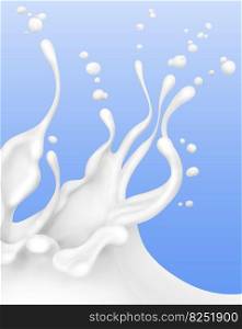 Pouring milk or yogurt, splash or wave, abstract flowing liquid background, isolated, 3d rendering