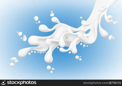 Pouring milk or yogurt, splashing or wave with drops, abstract flowing liquid background, isolated, 3d rendering