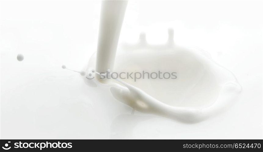 Pouring milk splash isolated on white background. Pouring milk splash