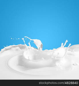 Pouring milk splash. Pouring white milk splash on colour background