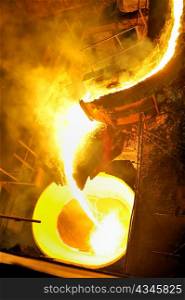 pouring molten steel in transportation device