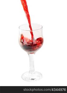 pouring red wine into glass isolated on white
