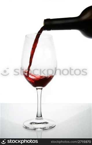 Pouring red wine to a wineglass