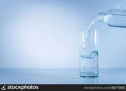 pouring water from bottle into glass