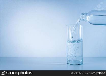 pouring water from bottle into glass