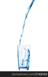 Pouring water into glass isolated on white background. Pouring water into glass